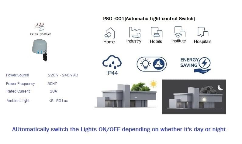 Pete's Dynamics Auto Day/Night ON/Off Photocell LDR Sensor Switch, 10A, Waterproof - Image 5